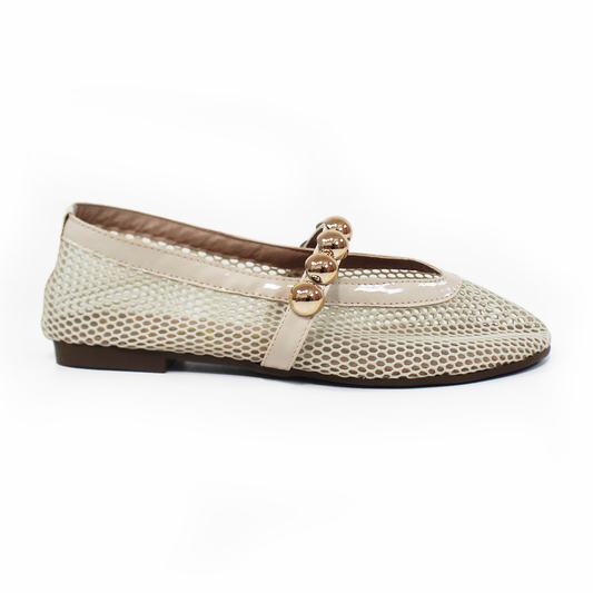 Flat de Malla Beige con Tira de Botones Dorados TACZA