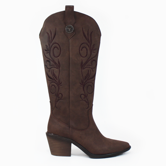 Bota Vaquera Alta Moka Chocolate con Bordado de Dama TACZA