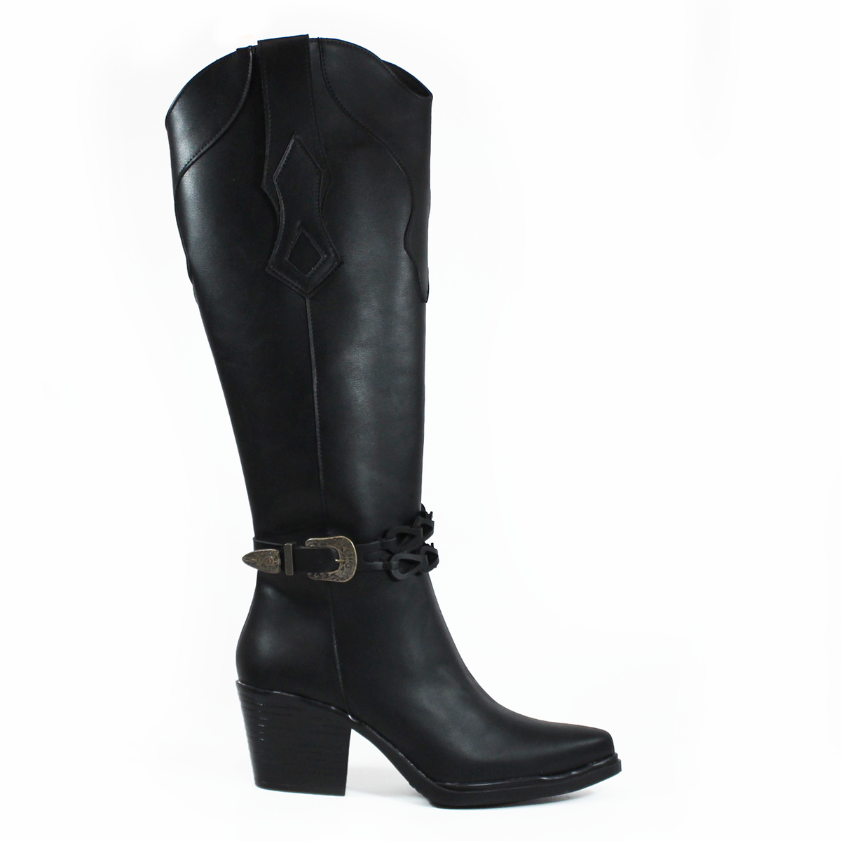Bota Vaquera Negro con Cinto de Cadenas en Tubo TACZA