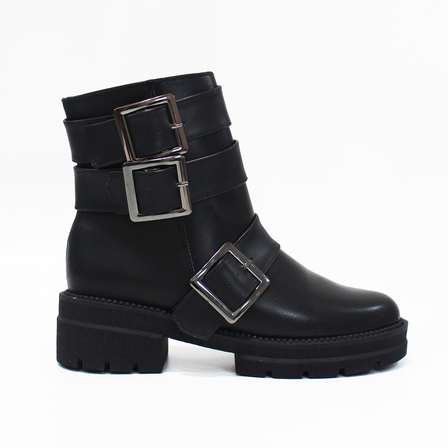 Botin Biker Negro con tres Hebillas de Dama TACZA