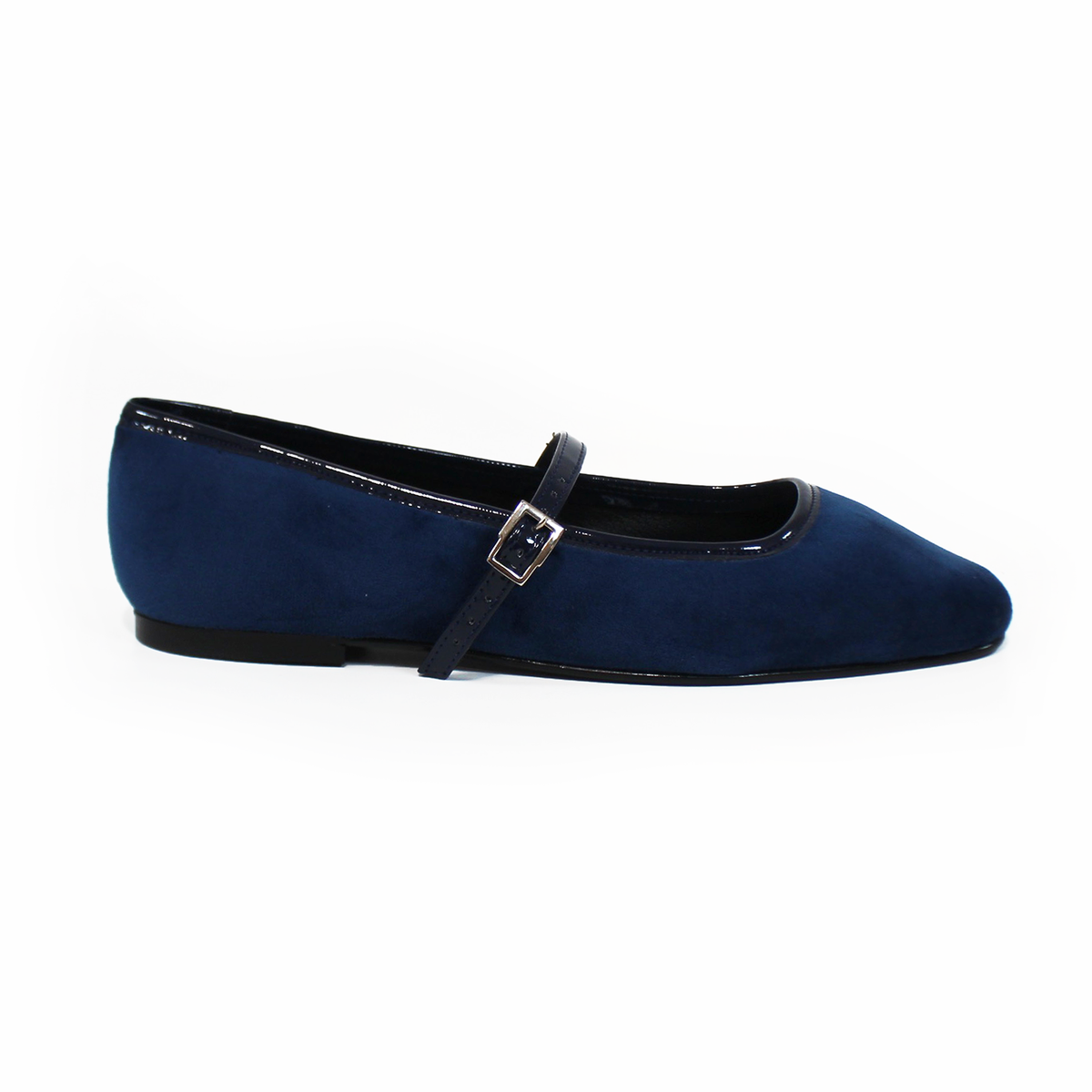 Flat Mary Jane de Piel Terciopelo Azul Marino STEFANIA
