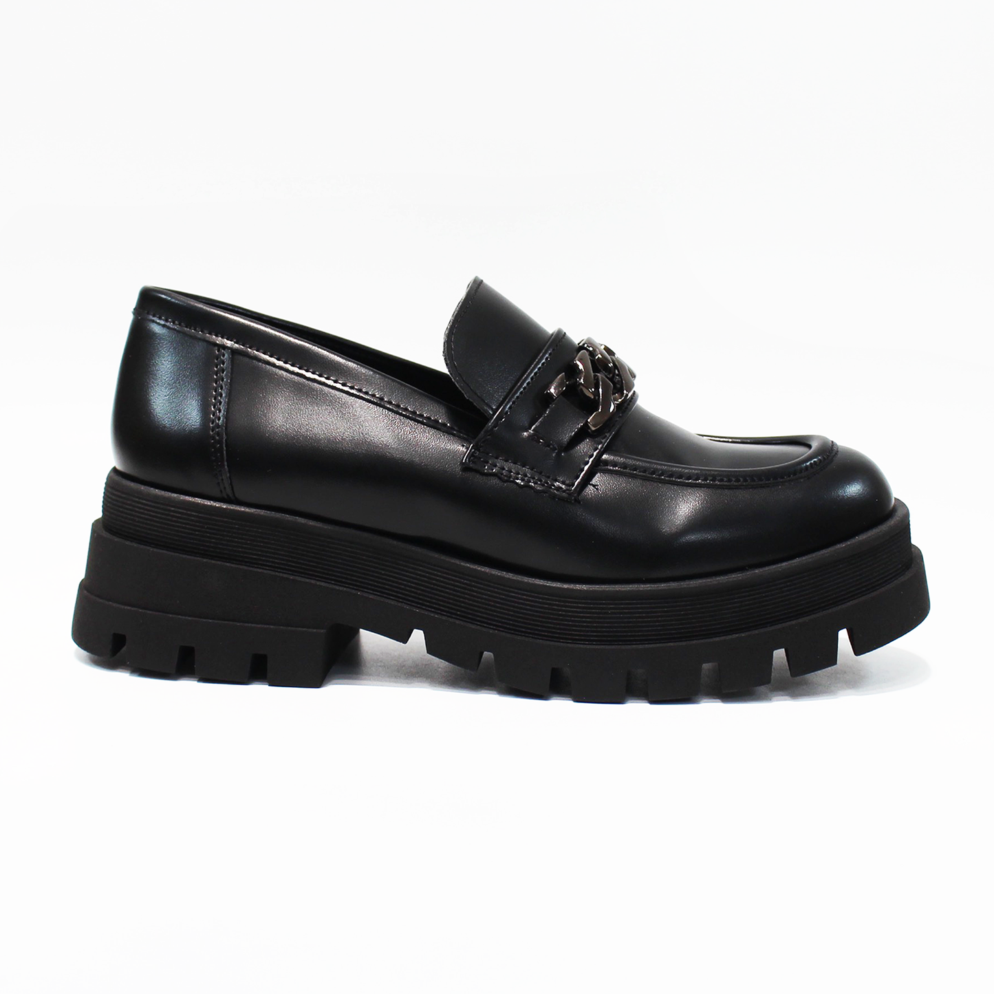 Mocasín Clásico con Cadena suela Chunky Negro Dama