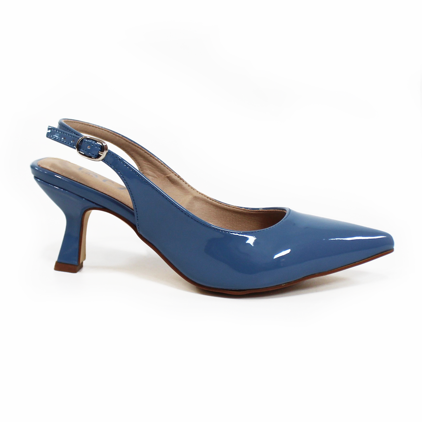 Slingback Tacón Campana Puntal Azul Charol de Dama TACZA