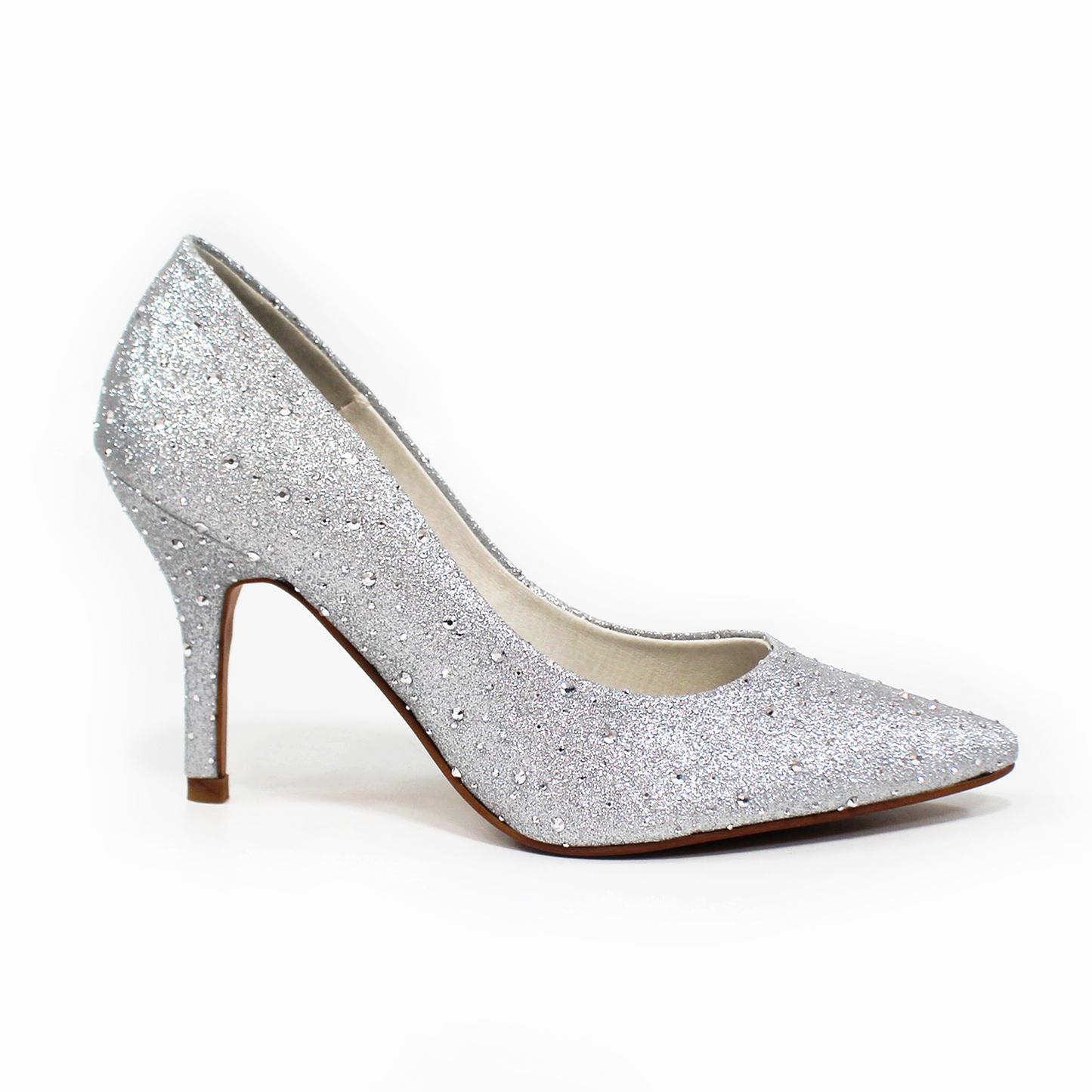 Zapatilla Stiletto de Fiesta Plata con Brillos y Memory Foam de Dama G.LOREN