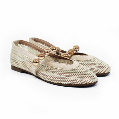 Flat de Malla Beige con Tira de Botones Dorados TACZA