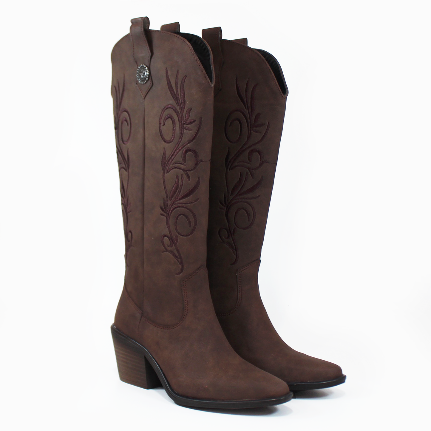 Bota Vaquera Alta Moka Chocolate con Bordado de Dama TACZA