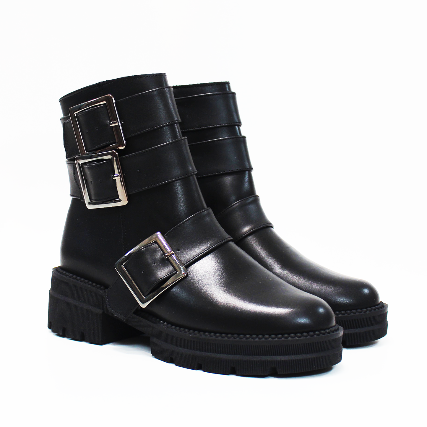 Botin Biker Negro con tres Hebillas de Dama TACZA