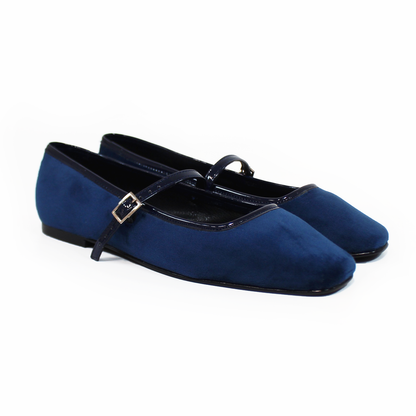 Flat Mary Jane de Piel Terciopelo Azul Marino STEFANIA
