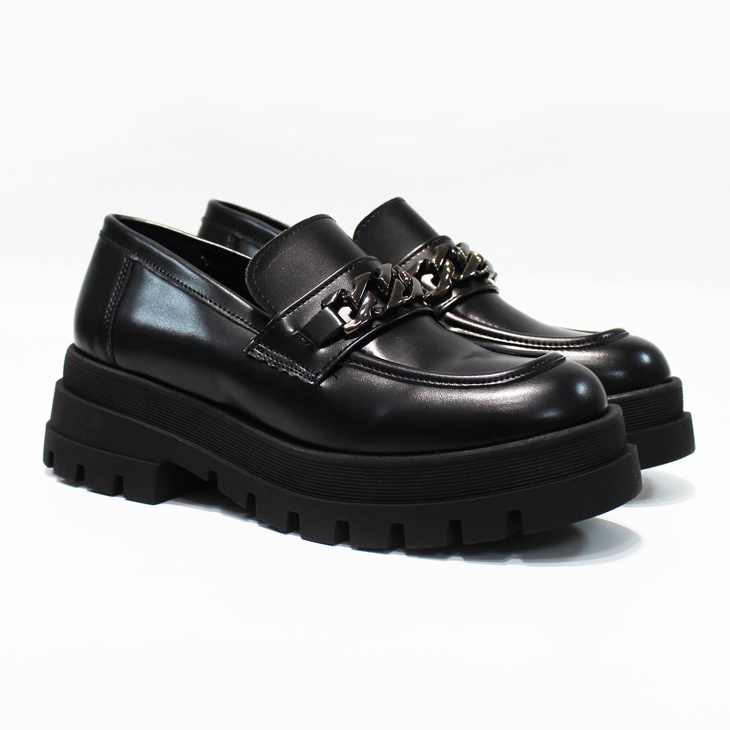 Mocasín Clásico con Cadena suela Chunky Negro Dama