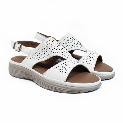 Sandalia Confort de Piel Blanco con Perforaciones con Correa en tobillo de Dama STEFANIA