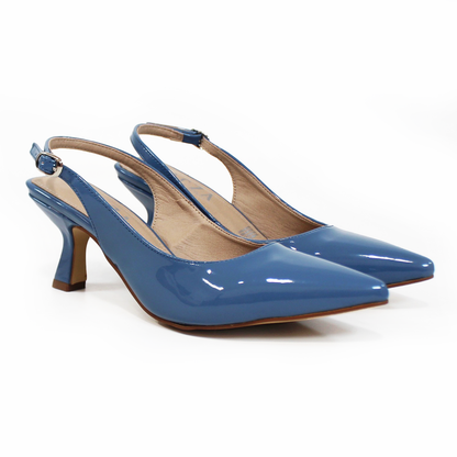 Slingback Tacón Campana Puntal Azul Charol de Dama TACZA