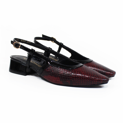 Zapatilla Puntal Slingback de Piel Vino Víbora con Negro ANTONIE