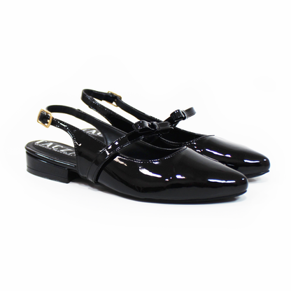 Zapatilla Slingback Destalonada Negro Charol con Moño TACZA