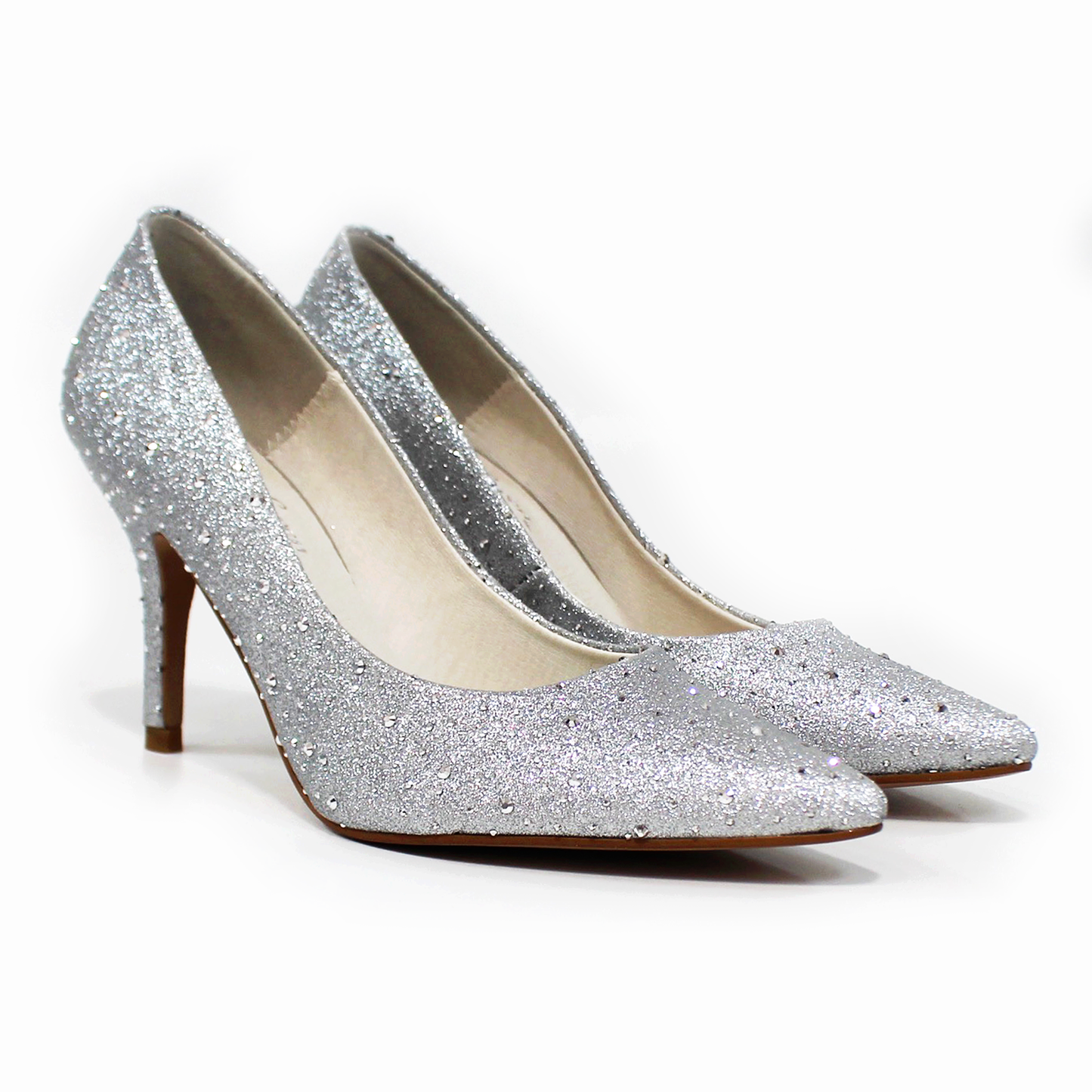 Zapatilla Stiletto de Fiesta Plata con Brillos y Memory Foam de Dama G.LOREN