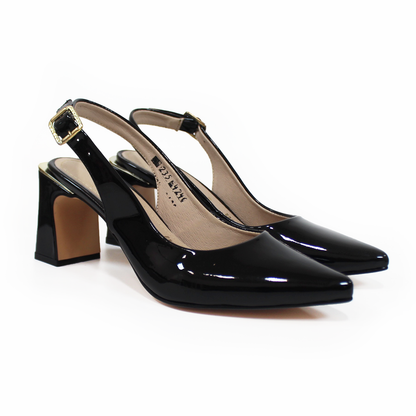Zapatilla de Piel Slingback Negro Charol MACADA