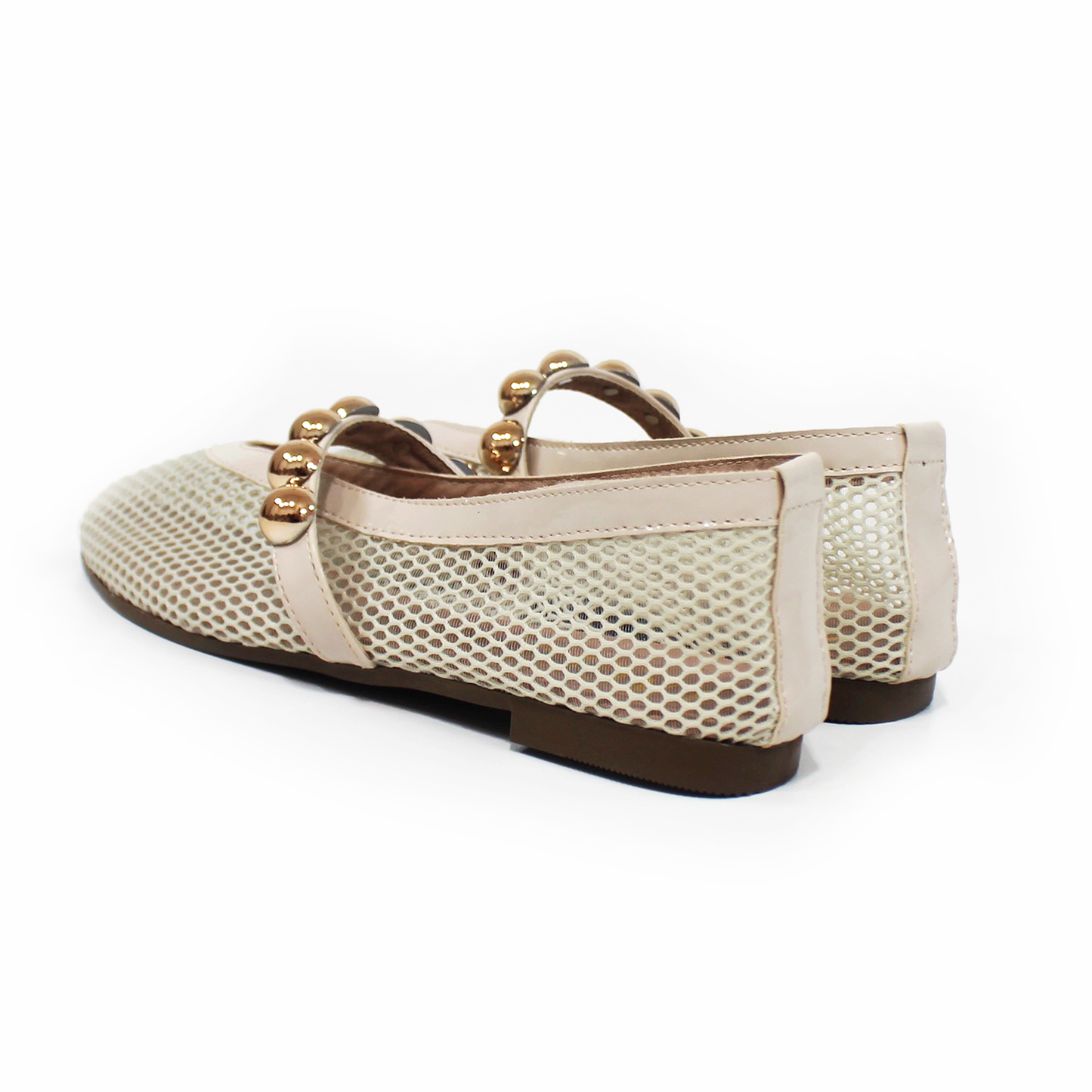 Flat de Malla Beige con Tira de Botones Dorados TACZA