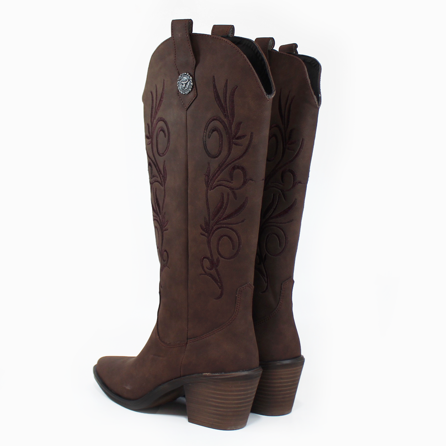Bota Vaquera Alta Moka Chocolate con Bordado de Dama TACZA