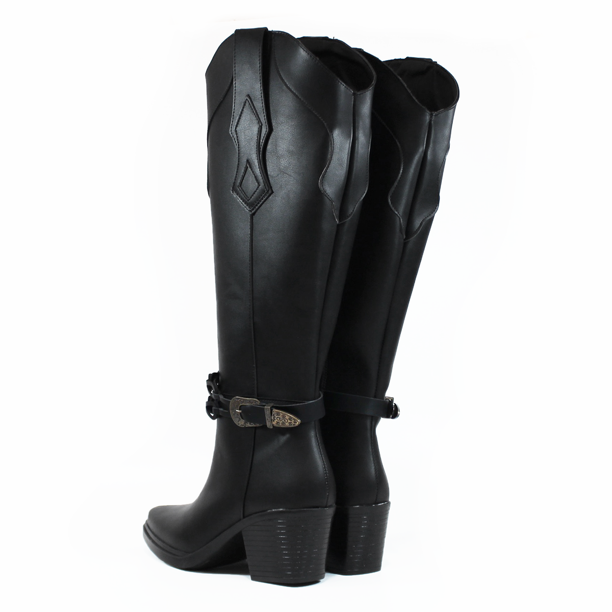 Bota Vaquera Negro con Cinto de Cadenas en Tubo TACZA