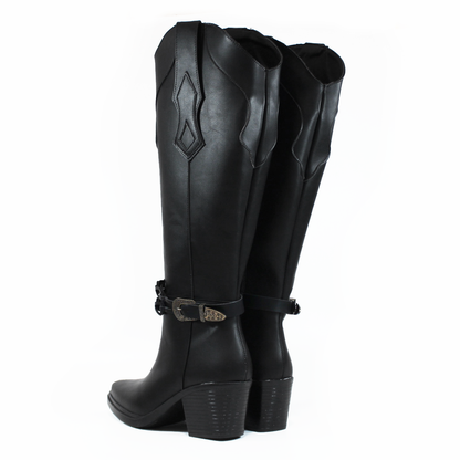 Bota Vaquera Negro con Cinto de Cadenas en Tubo TACZA