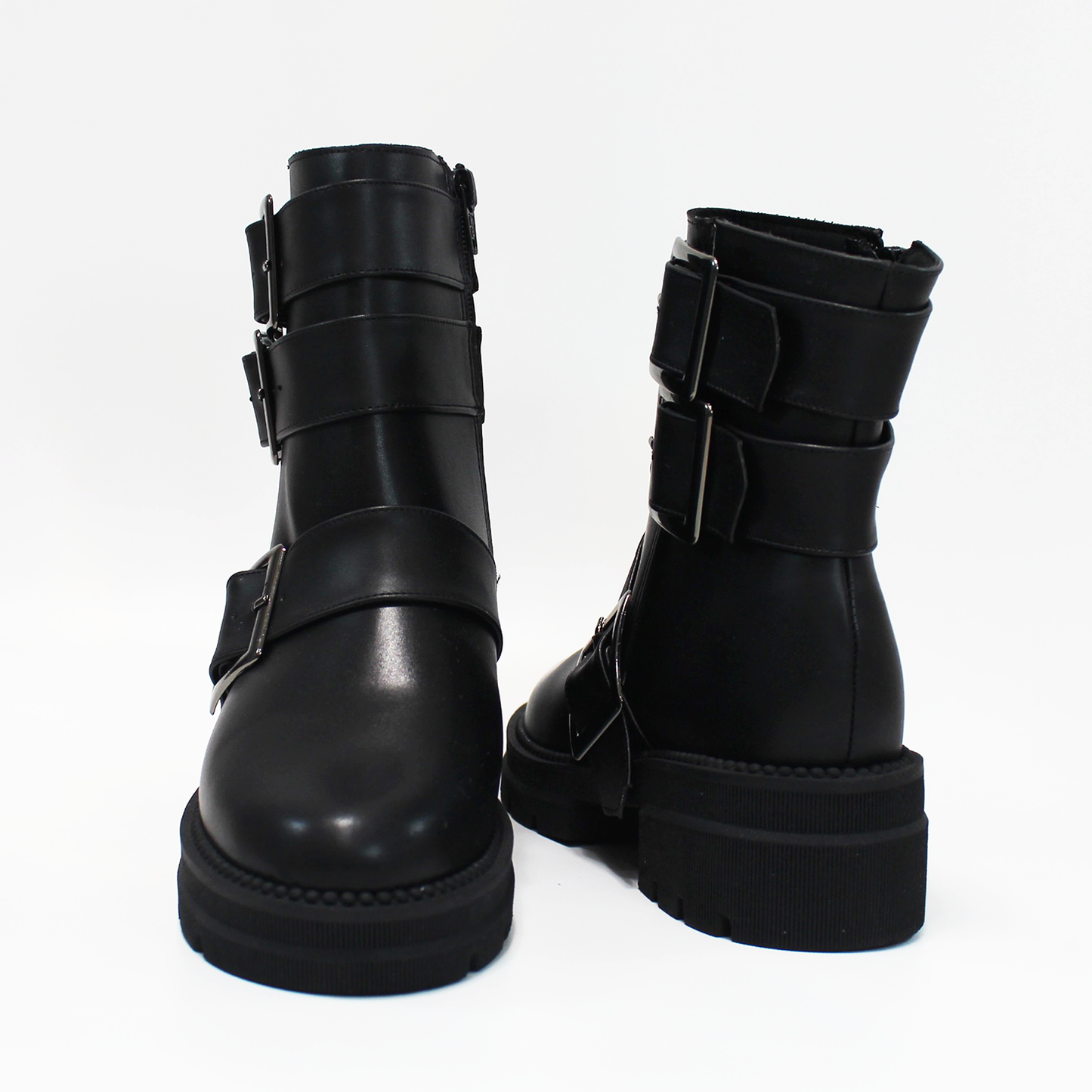 Botin Biker Negro con tres Hebillas de Dama TACZA