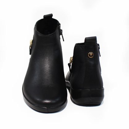 Botin de Confort de Piel Negro con Textura de Dama VERDE TABACO