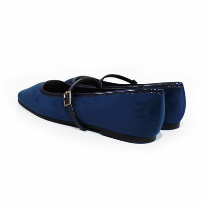 Flat Mary Jane de Piel Terciopelo Azul Marino STEFANIA