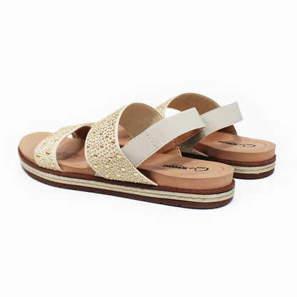 Sandalia NOMADAS de piso Comfy con Tiras Elásticas con Detalles Oro de Dama