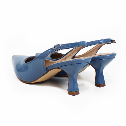 Slingback Tacón Campana Puntal Azul Charol de Dama TACZA