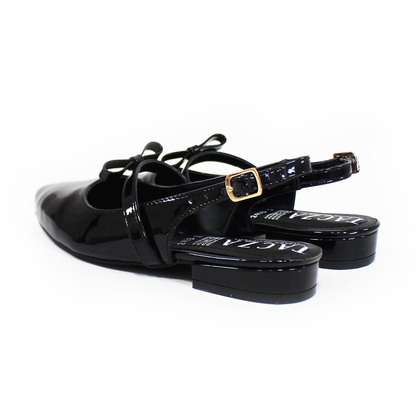 Zapatilla Slingback Destalonada Negro Charol con Moño TACZA