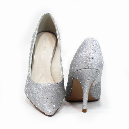 Zapatilla Stiletto de Fiesta Plata con Brillos y Memory Foam de Dama G.LOREN