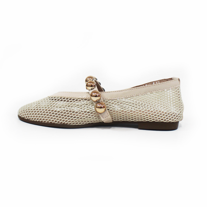 Flat de Malla Beige con Tira de Botones Dorados TACZA