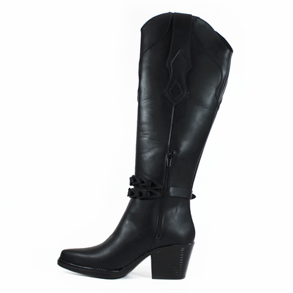 Bota Vaquera Negro con Cinto de Cadenas en Tubo TACZA