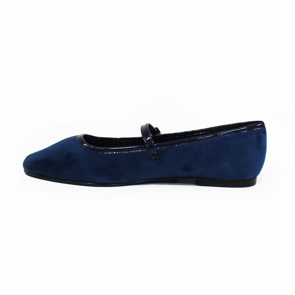 Flat Mary Jane de Piel Terciopelo Azul Marino STEFANIA
