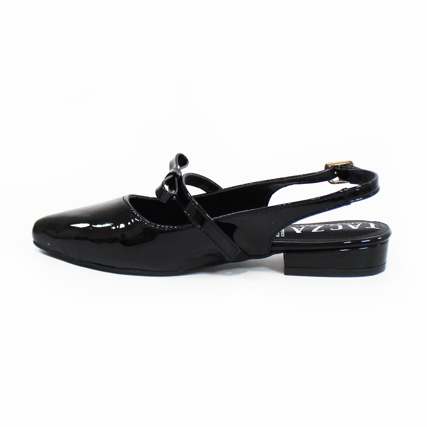 Zapatilla Slingback Destalonada Negro Charol con Moño TACZA