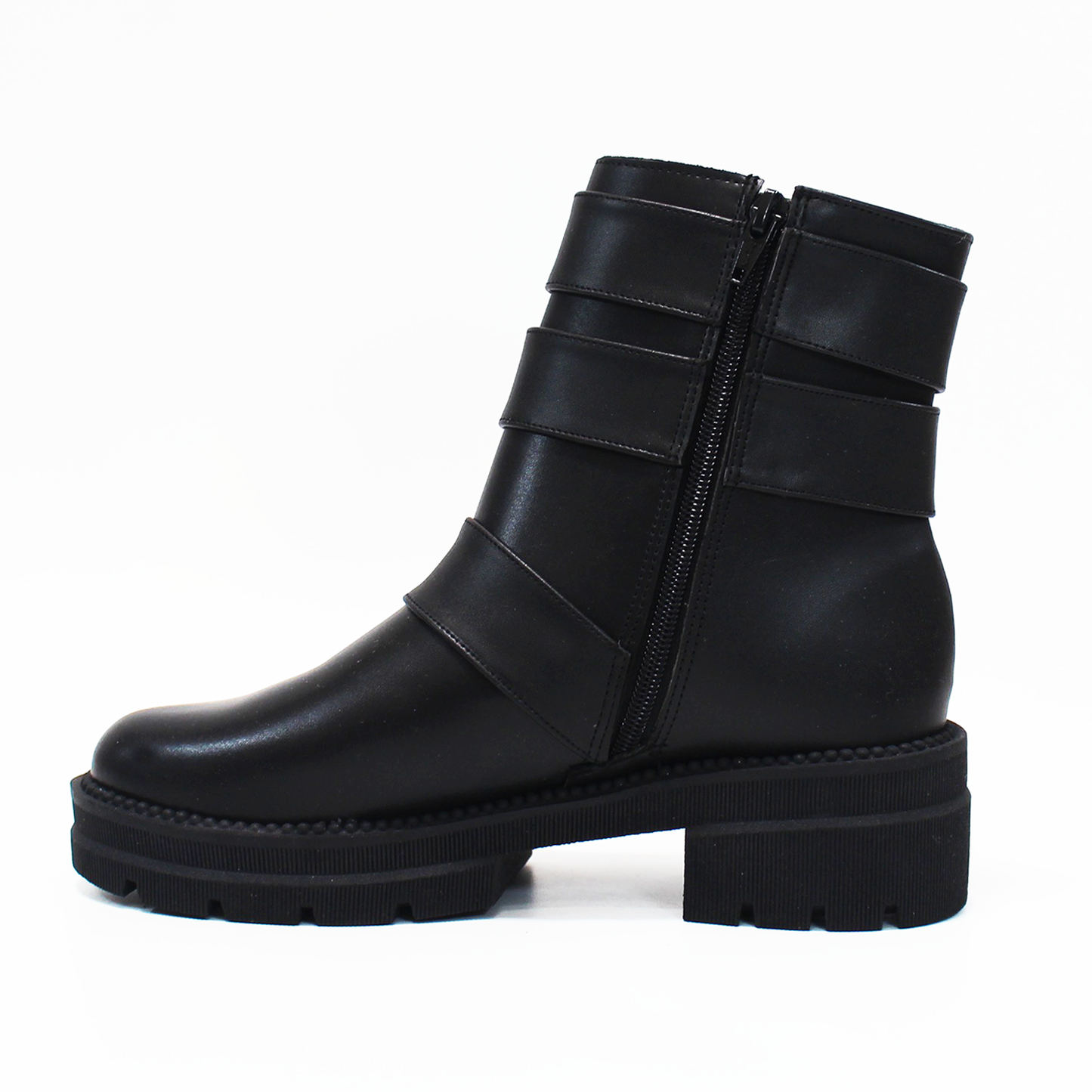 Botin Biker Negro con tres Hebillas de Dama TACZA