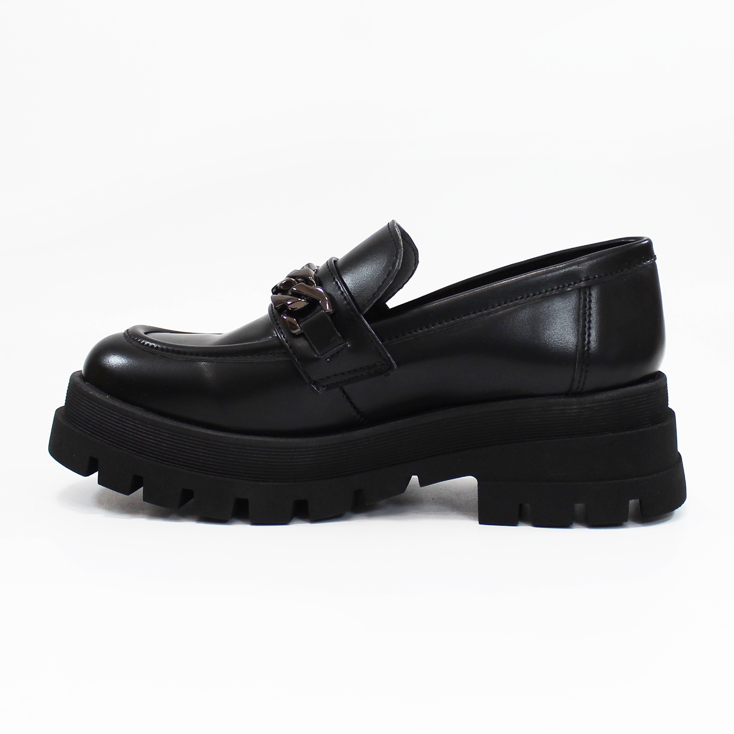 Mocasín Clásico con Cadena suela Chunky Negro Dama