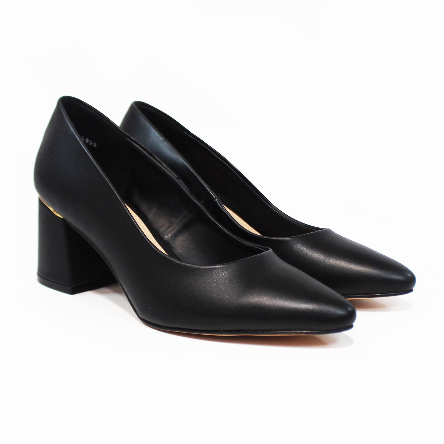 Zapatilla Confort Negro con Detalle Dorado en Tacón Ancho LADY PAULINA