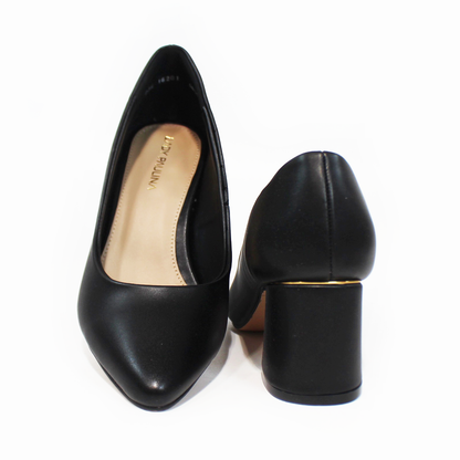 Zapatilla Confort Negro con Detalle Dorado en Tacón Ancho LADY PAULINA