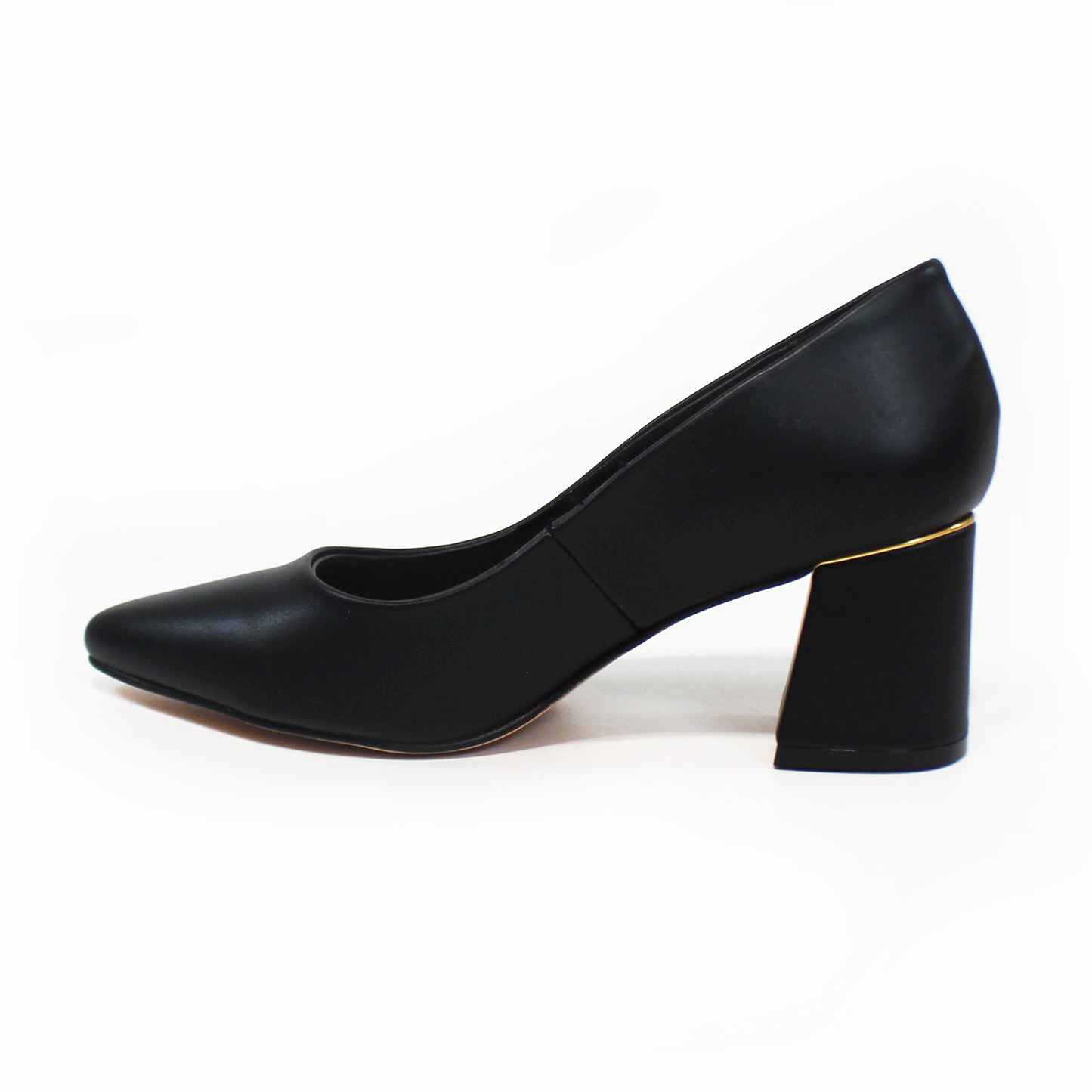 Zapatilla Confort Negro con Detalle Dorado en Tacón Ancho LADY PAULINA