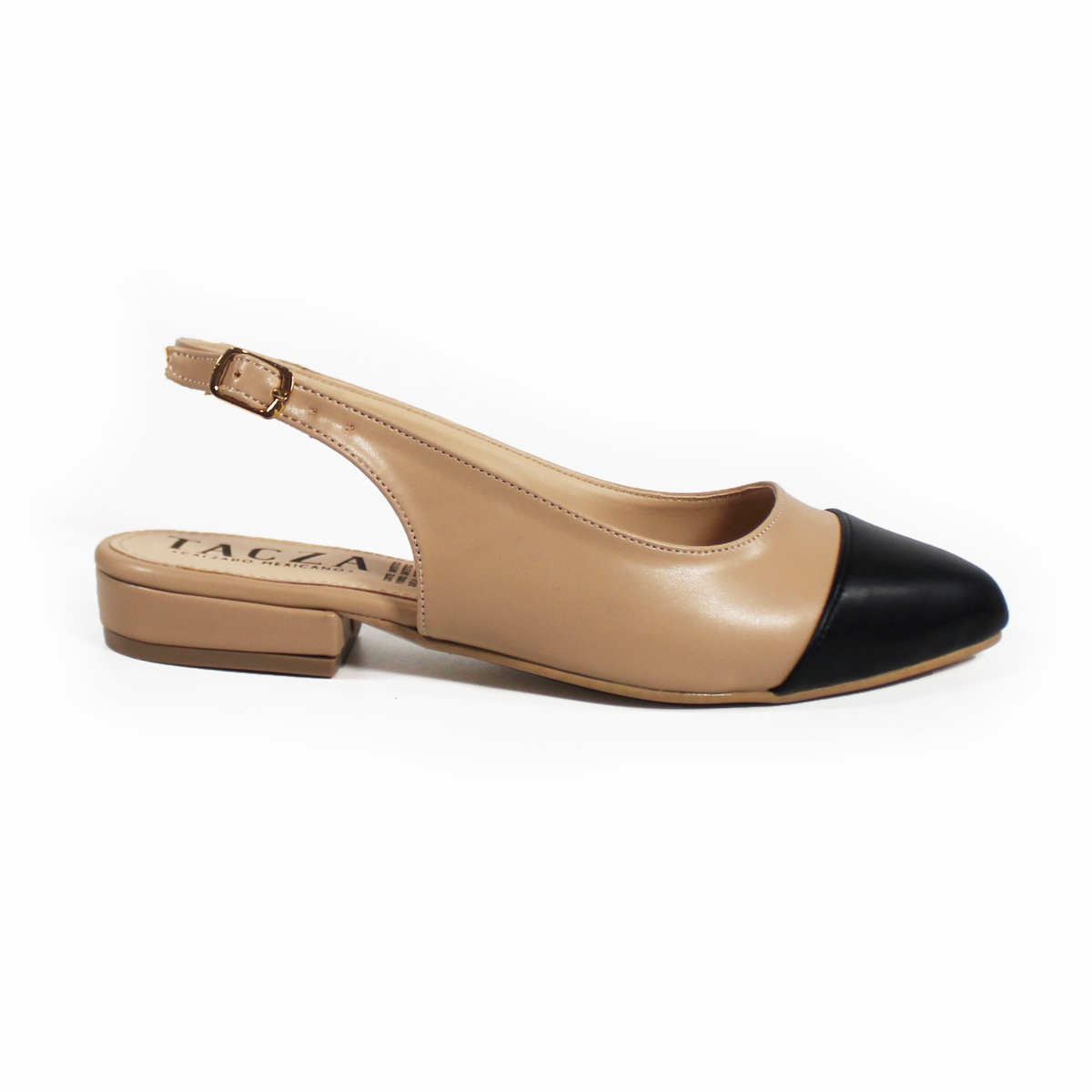 Flat Slingback Destalonada Bicolor Maquillaje punta Negra TACZA