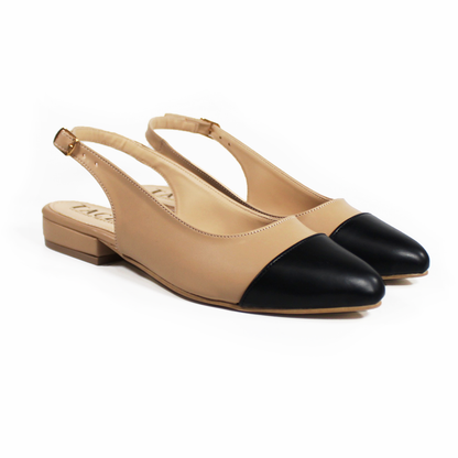 Flat Slingback Destalonada Bicolor Maquillaje punta Negra TACZA