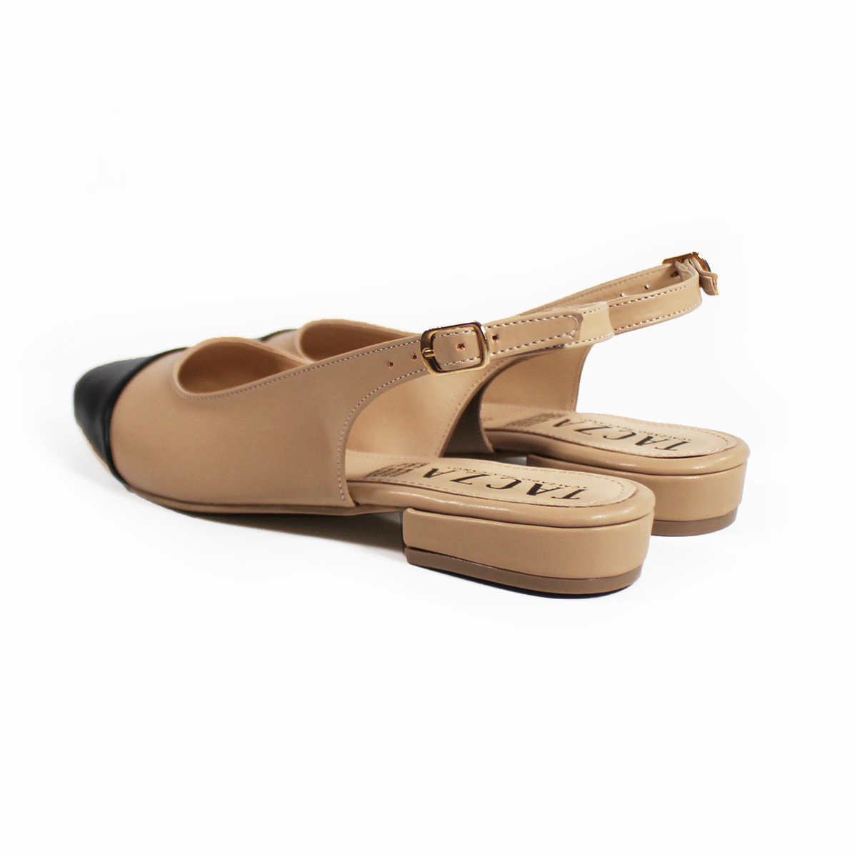 Flat Slingback Destalonada Bicolor Maquillaje punta Negra TACZA