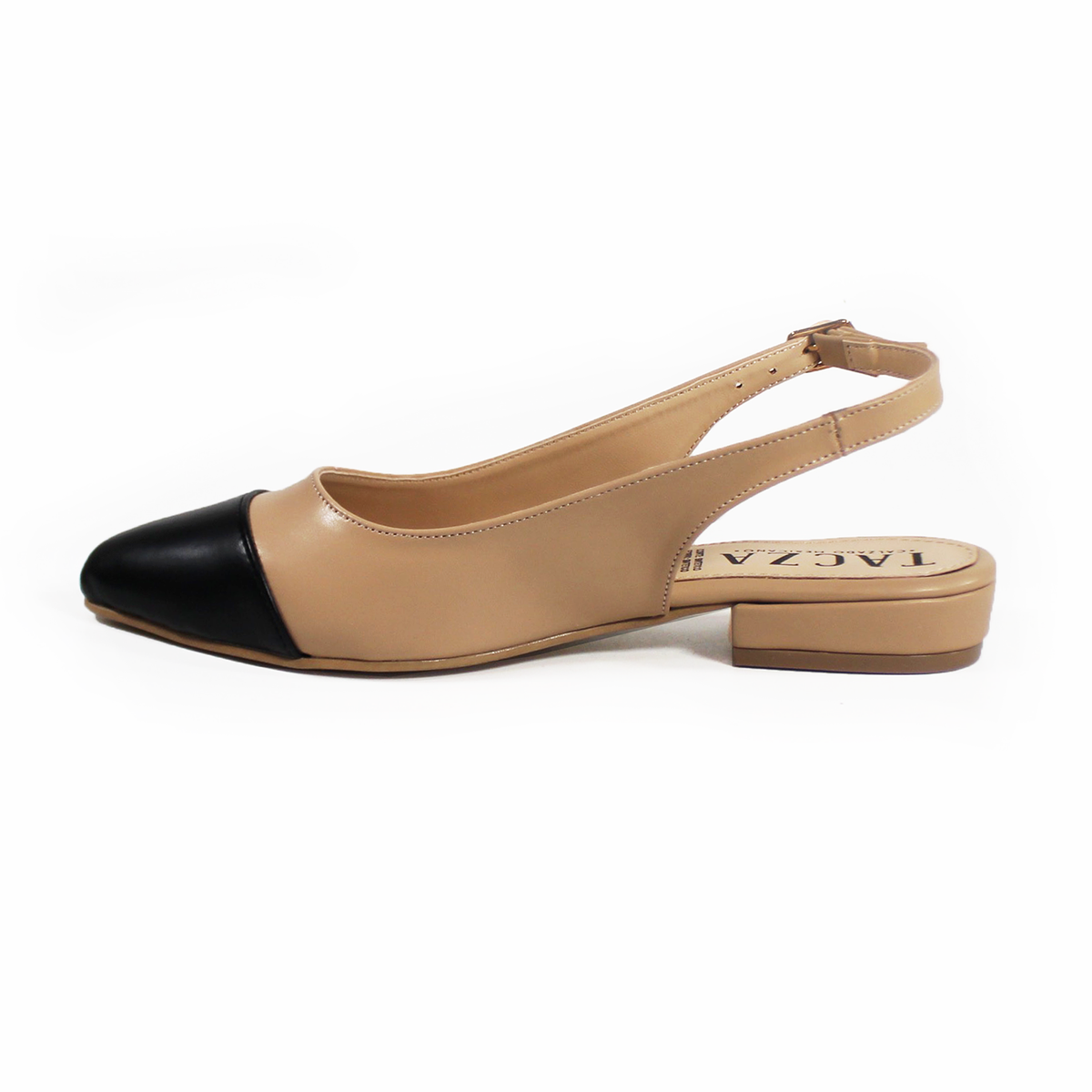 Flat Slingback Destalonada Bicolor Maquillaje punta Negra TACZA