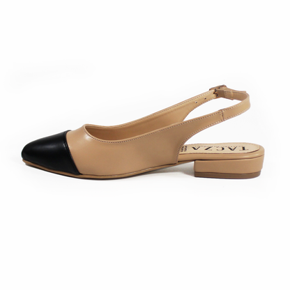 Flat Slingback Destalonada Bicolor Maquillaje punta Negra TACZA