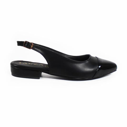 Flat Slingback Destalonada Negro punta Charol TACZA