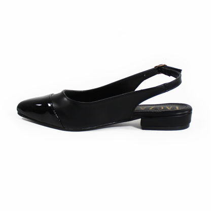 Flat Slingback Destalonada Negro punta Charol TACZA