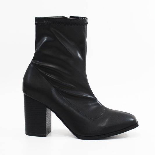 Botin Tubo Elástico Vinipiel Negro Tacon Ancho de Dama TACZA