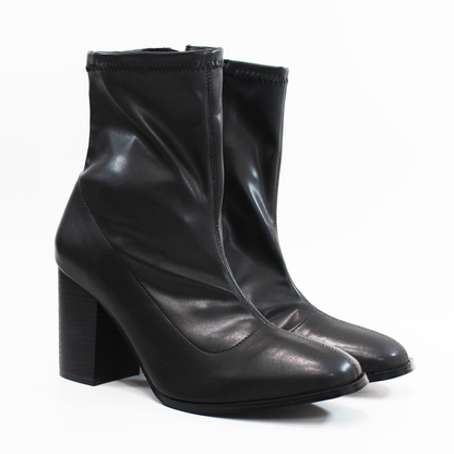 Botin Tubo Elástico Vinipiel Negro Tacon Ancho de Dama TACZA
