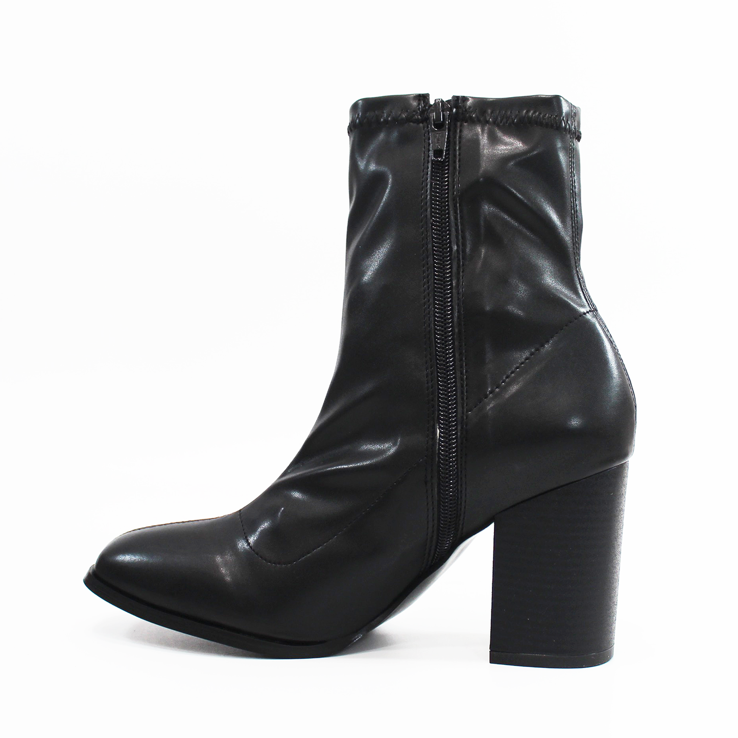 Botin Tubo Elástico Vinipiel Negro Tacon Ancho de Dama TACZA