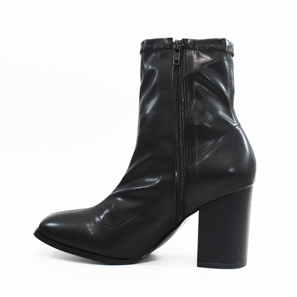 Botin Tubo Elástico Vinipiel Negro Tacon Ancho de Dama TACZA